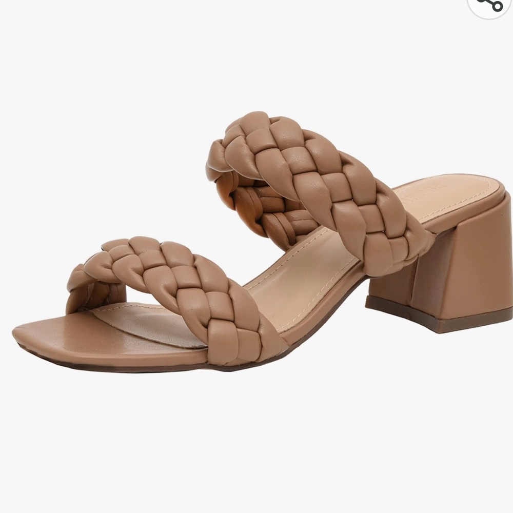 New CUSHIONAIRE Onyx Neutral Tan Braided Memory Foam Slide Block Heel Sandal 9